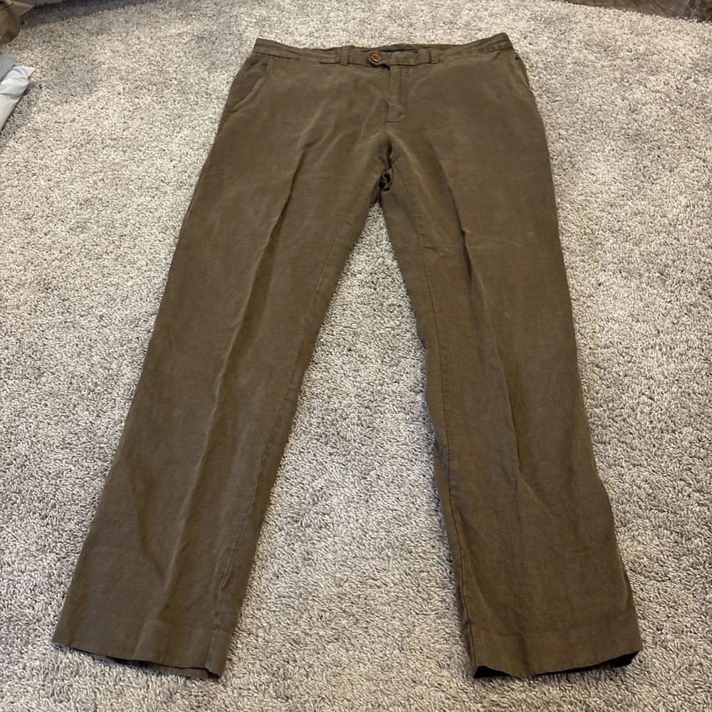 Tommy Bahama Linen Blend Pants Men's 36x32 Green Casual Straight Leg 45% Linen